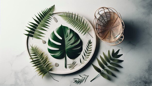 Photo a plate with a leaf on it that says palm leaf