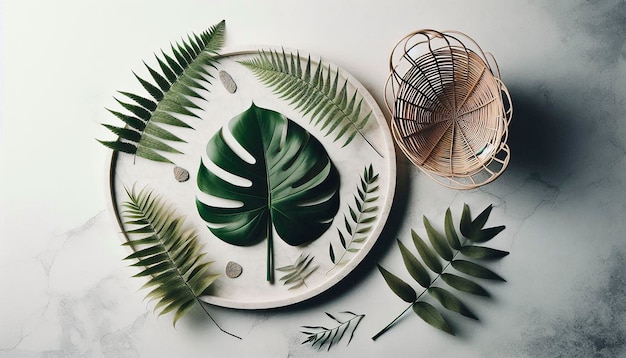 Photo a plate with a leaf on it that says palm leaf