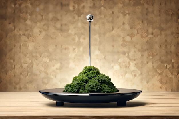 A plate with a moss covered mound on it