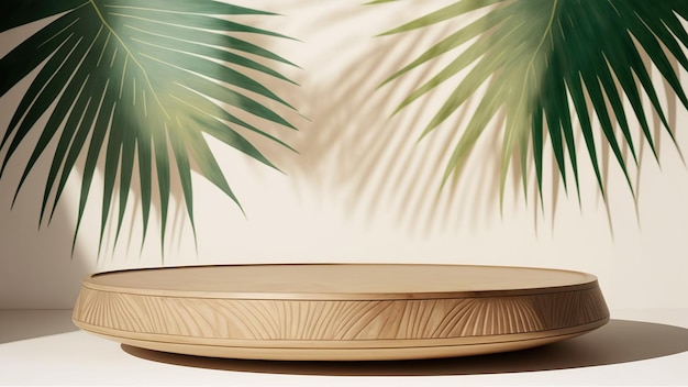 A plate with a palm leaf behind it