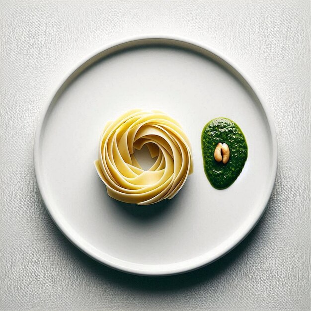 a plate with pasta and a cucumber on it