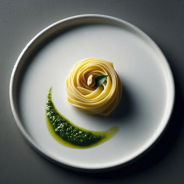 a plate with a piece of broccoli on it and a flower on it