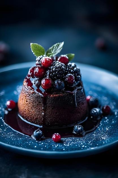 Photo a plate with a piece of cake and berries on it