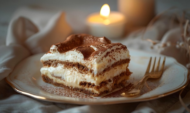 a plate with a piece of cake and a candle on it