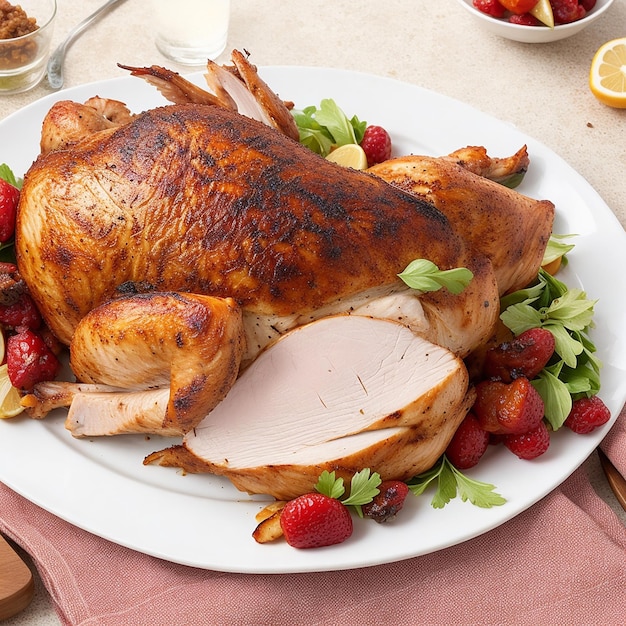 Plate with roasted turkey