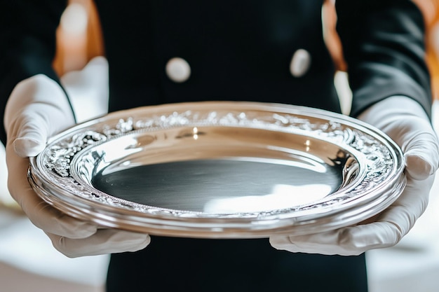 Photo a plate with a silver ring that says  the plate  on it