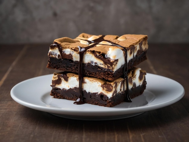 Photo a plate with a slice of cake on it that has chocolate on it