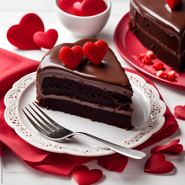 a plate with a slice of chocolate cake and a fork on it