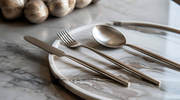 a plate with a spoon and a fork on it