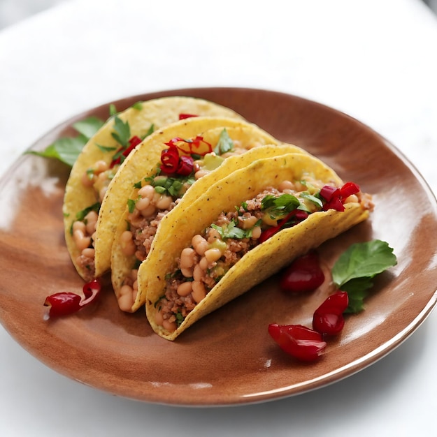 Photo a plate with tacos and beans on it