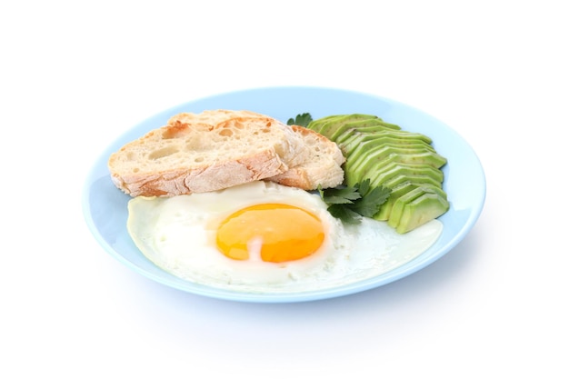 Plate with tasty breakfast isolated on white background