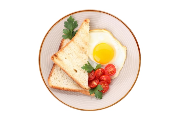 Plate with tasty breakfast isolated on white background