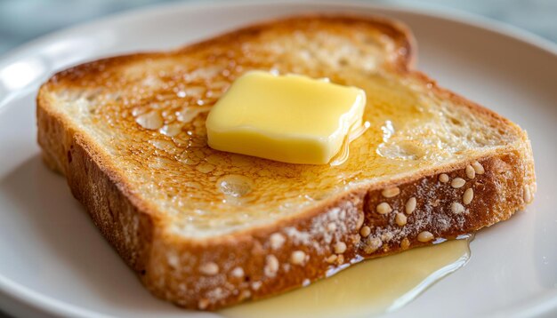 Photo a plate with toast and butter on it with a butter knife on it