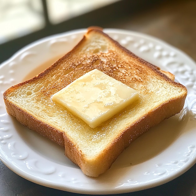 Photo a plate with toast and butter on it with a plate with a small butter on it