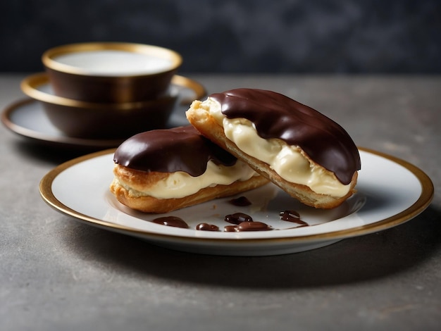 Photo a plate with two donuts and a cup of coffee