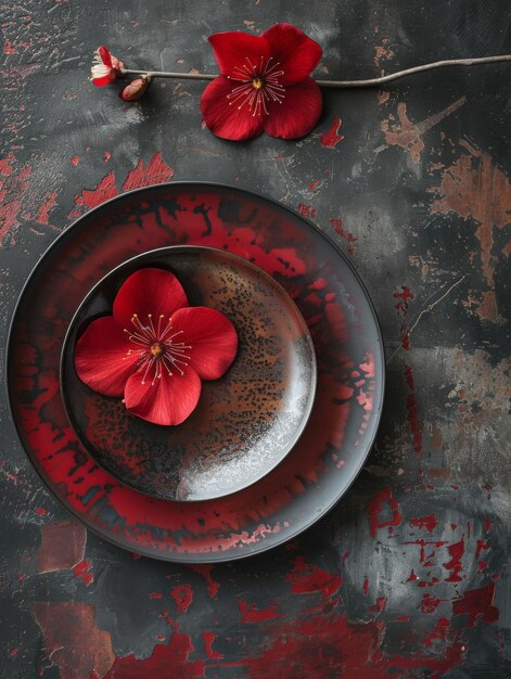 Photo plate with two red flowers