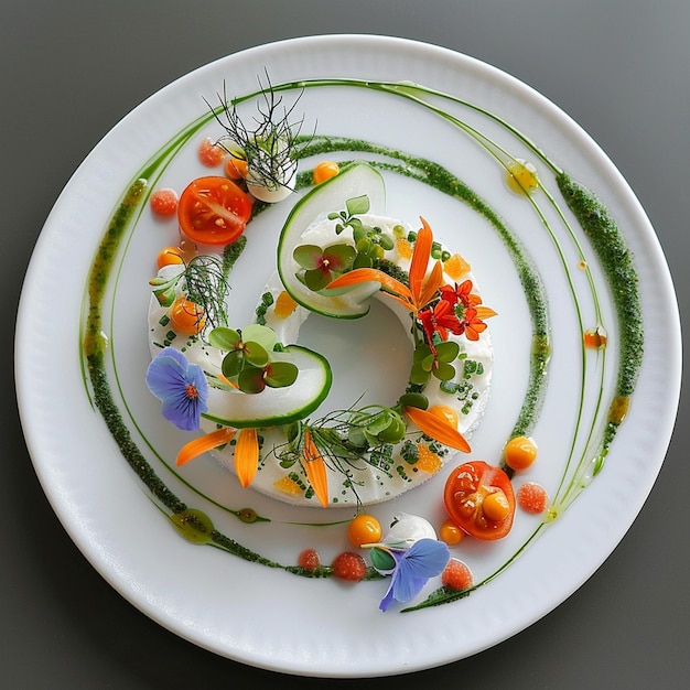 Photo a plate with vegetables and a plate with a design of vegetables on it