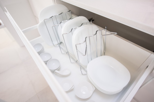 Plates in a kitchen drawer