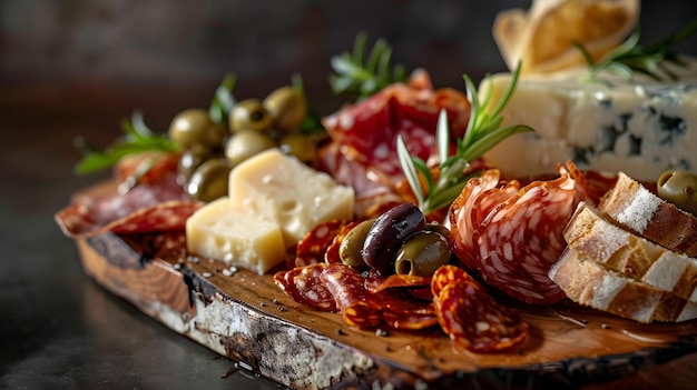 Photo a platter of cheese cheese and olives with a variety of toppings