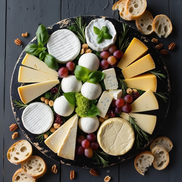 Photo a platter of cheese grapes and cheese with a plate of cheese