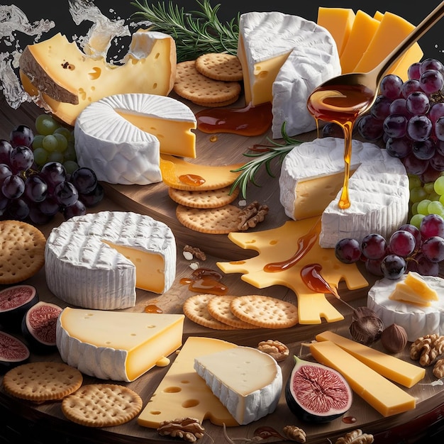 Photo a platter of cheeses including cheese grapes and cheese