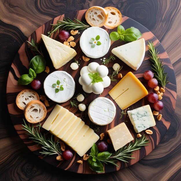 Photo a platter of cheeses including cheese grapes and cheese