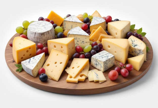 Photo a platter of cheeses including cheese grapes and grapes