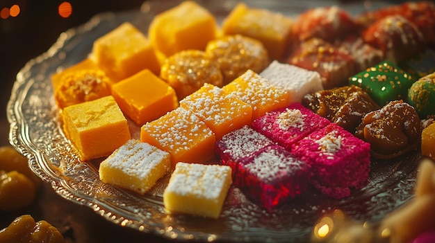 a platter of different types of food including orange and white