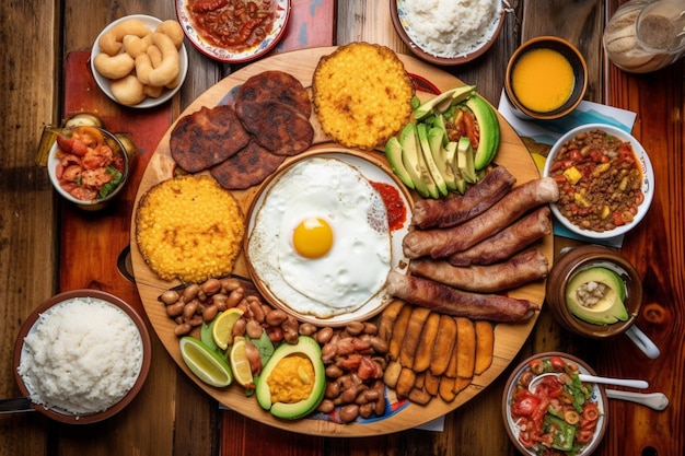 A platter of food including beans, beans, and beans