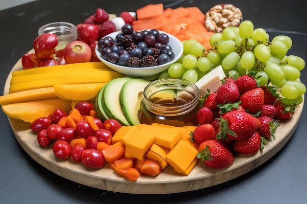 Platter of fresh fruit and vegetables perfect for a healthy snack