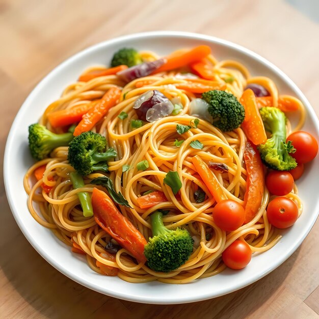 Photo a platter of fresh noodles and vegetables