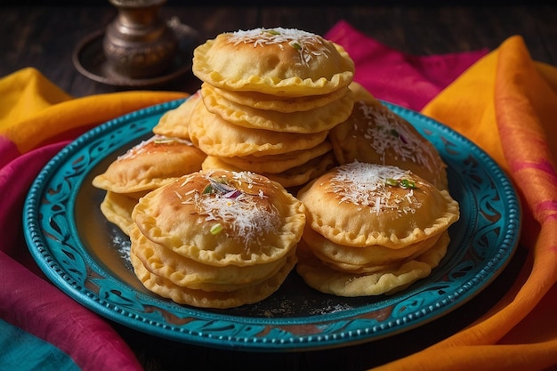 A platter of pani puris with colorful napkins