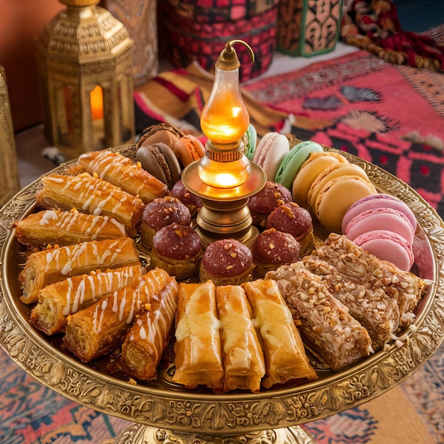 a platter of pastries with a candle in the middle