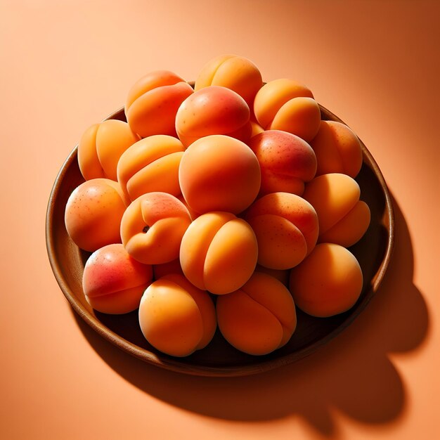 A platter of succulent apricots a juicy spring fruit with a delicate flavor isolated on a plain su