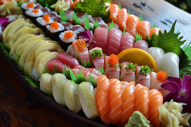 Platter of Sushi Displayed on Table