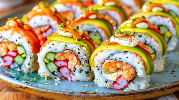 Photo platter of sushi rolls transformed into sushi art platter of sushi rolls transformed into sushi art