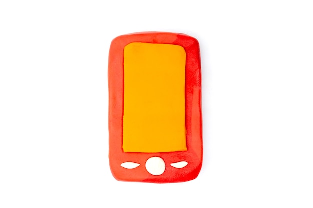 Play dough Smartphone on white background. Handmade clay plasticine