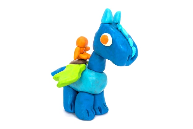 Play Plasticine Human riding pegasus on white background Handmade clay plasticine