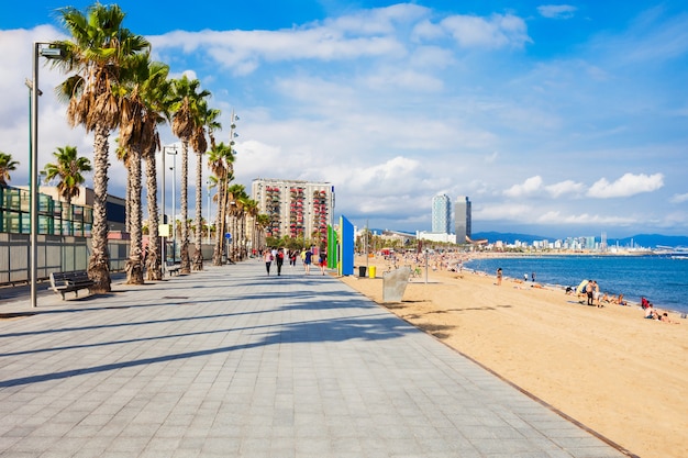 Playa de la Barceloneta city beach in the centre of Barcelona city, Catalonia region of Spain