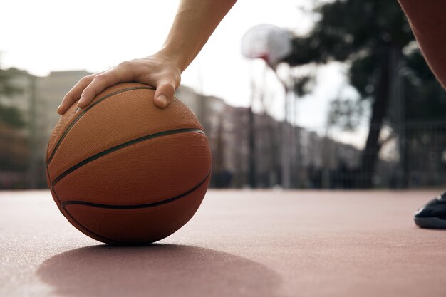 Player holding the basketball on the court