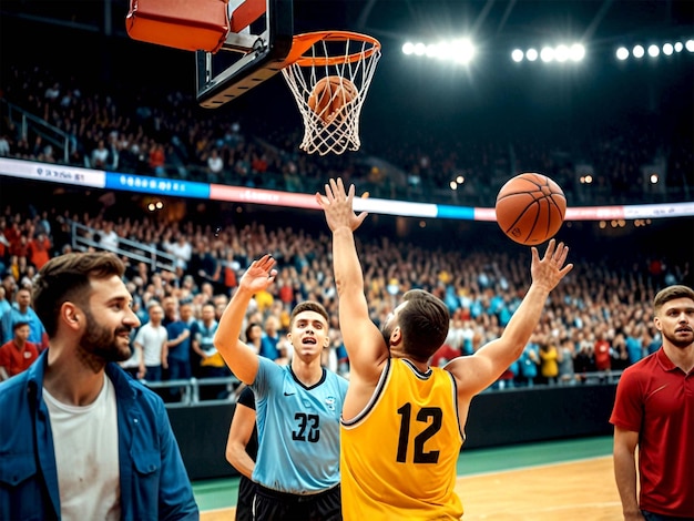 a player wearing number 12 is jumping up to the basket