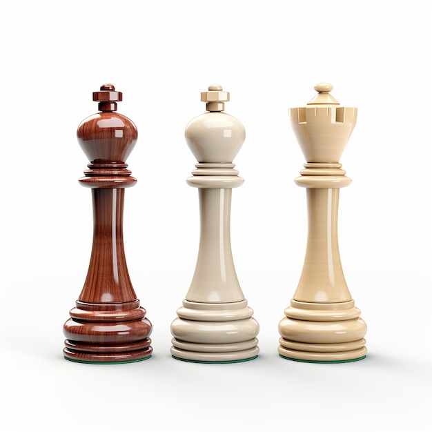 Playful 3D Cartoon Chess Pieces on White Background