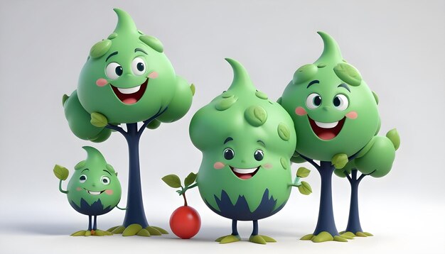 Photo playful 3d cartoon green trees 10