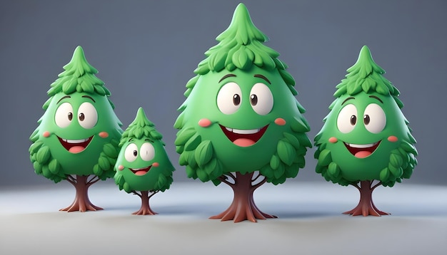 Playful 3D cartoon green trees 11