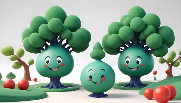 Playful 3D cartoon green trees 3