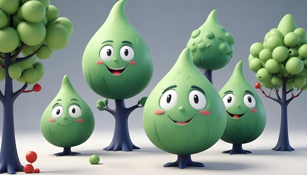 Playful 3D cartoon green trees 5