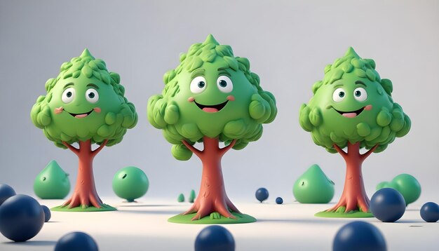 Photo playful 3d cartoon green trees 7