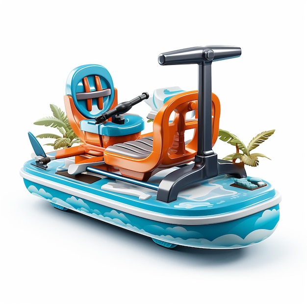 Playful 3D Cartoon Rowing Machine on White Background