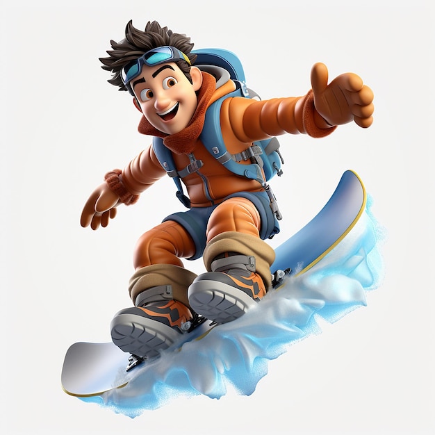 Playful 3D Cartoon Snowboard on White Background