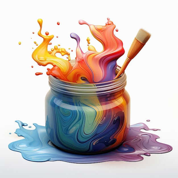 Playful 3D Cartoon Watercolor Paints on White Background